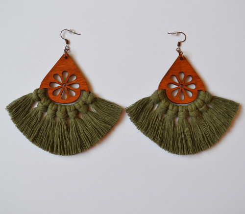 Macramé náušnice - Isabella avokádo — foto 3