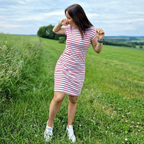 Červenobílé pruhované šaty...S — foto 3