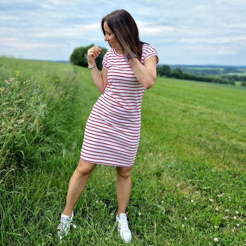 Červenobílé pruhované šaty...XL — foto 3