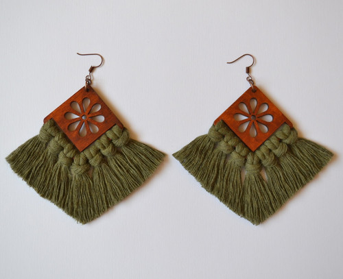 Macramé náušnice - Vivien avokádo — foto 4