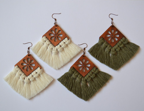 Macramé náušnice - Vivien avokádo — foto 5