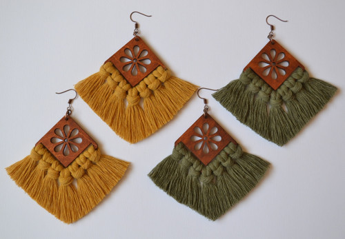 Macramé náušnice - Vivien avokádo — foto 3