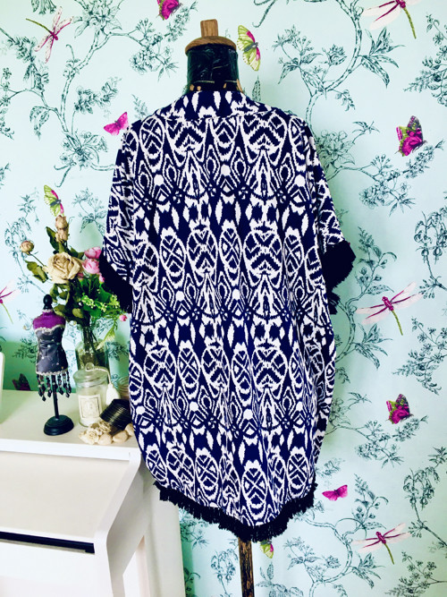 Kardigan boho modrobílý — foto 3