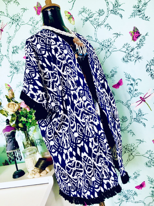 Kardigan boho modrobílý — foto 2