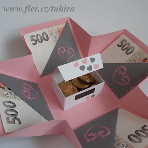 Exploding box srdíčka růžovo šedá — foto 3