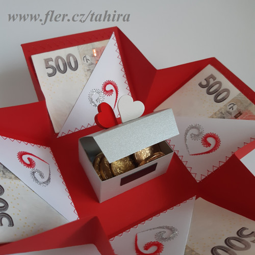 Exploding box srdíčka červeno stříbrná — foto 3