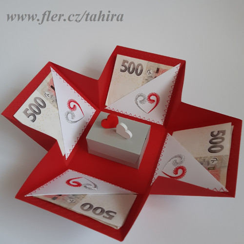 Exploding box srdíčka červeno stříbrná — foto 2