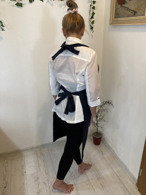 Ľanová Kuchynská zástera NAVY BLUE — foto 2