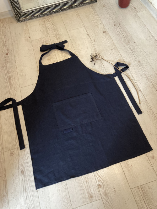 Ľanová Kuchynská zástera NAVY BLUE — foto 3