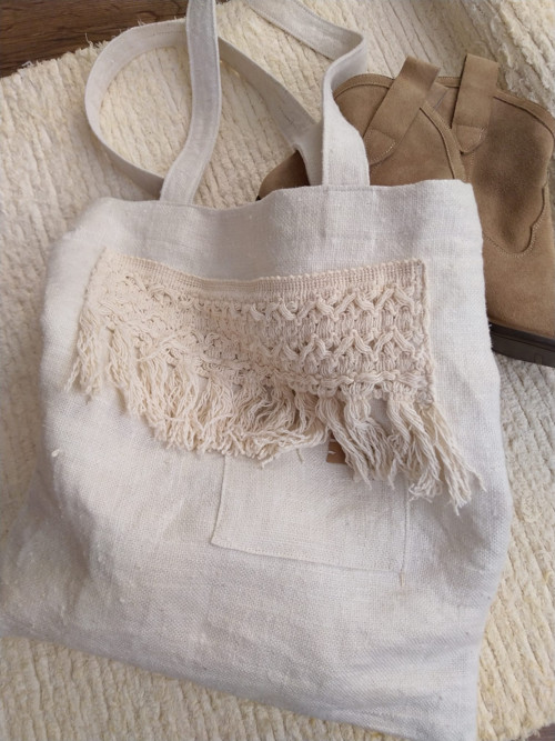 Ľanová taška s macramé aplikáciou — foto 3