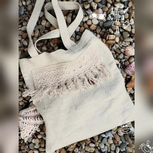 Ľanová taška s macramé aplikáciou — foto 4