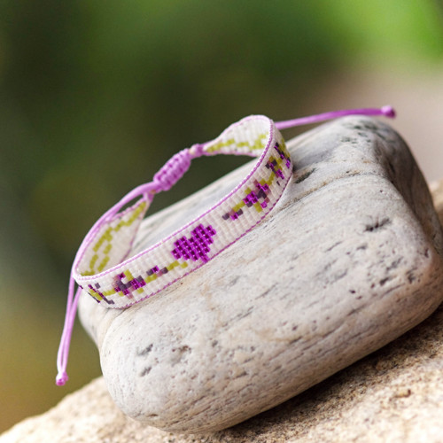 LAVENDER SRDCE - tkaný Miyuki náramek — foto 3