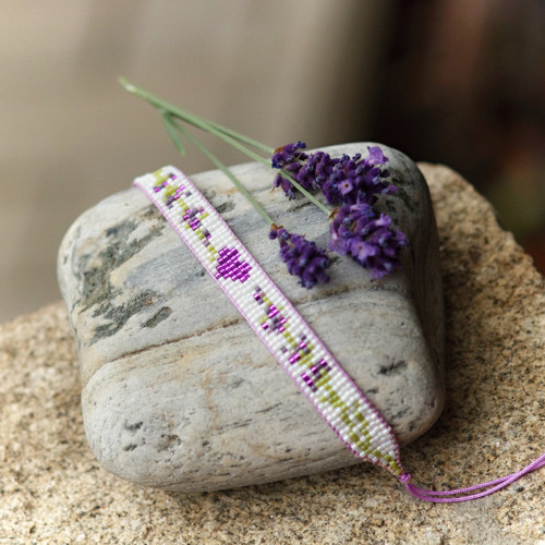 LAVENDER SRDCE - tkaný Miyuki náramek — foto 2