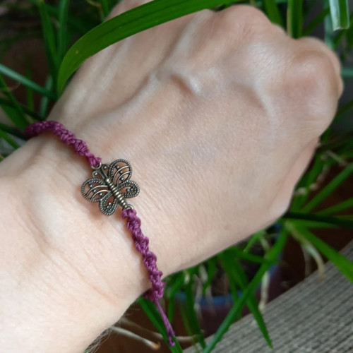 Boho náramek, BUTTERFLY, micromacrame WINE COLOUR — foto 2