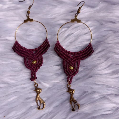 Kočičky vínové - náušnice micromacramé — foto 2