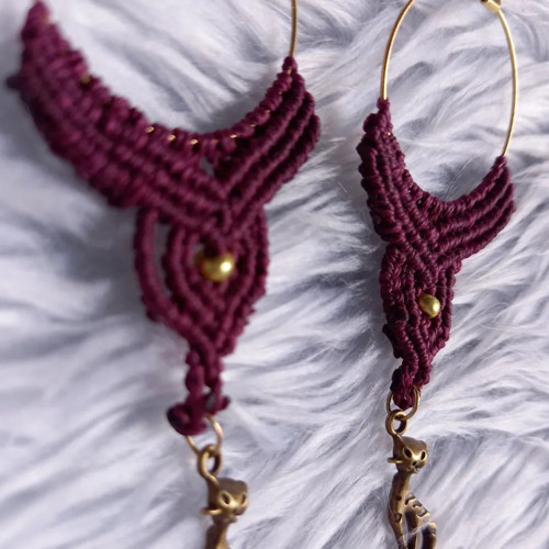 Kočičky vínové - náušnice micromacramé — foto 3