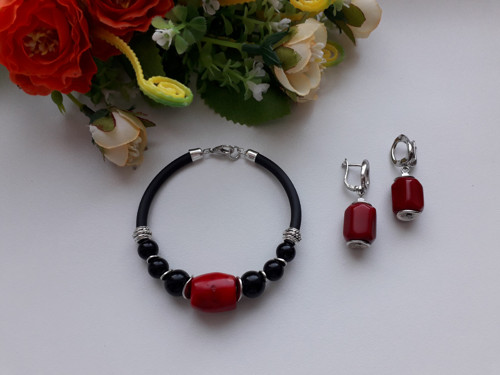 NÁRAMEK 17CM, onyx, korál — foto 2