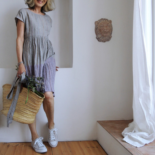 RUTH Provence - šedá a levandulová - šaty len — foto 2