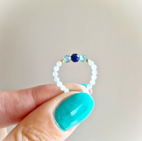 Lapis lazuli*apatit*akvamarín*stříbro*prsten — foto 4