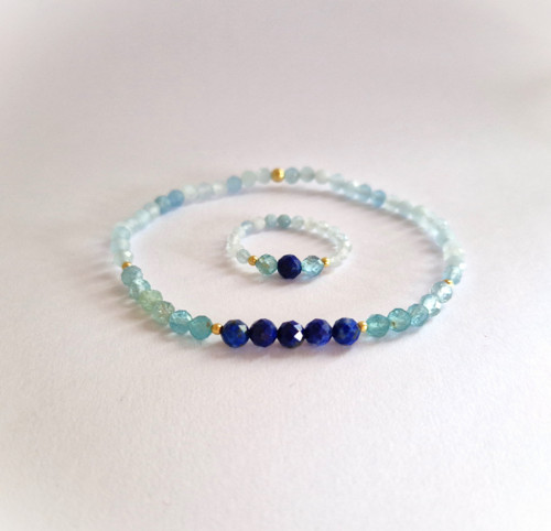 Lapis lazuli*apatit*akvamarín*stříbro*prsten — foto 6