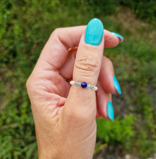 Lapis lazuli*apatit*akvamarín*stříbro*prsten — foto 2