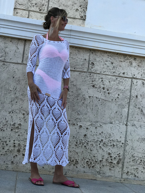Háčkované dlouhé šaty bílé — foto 6