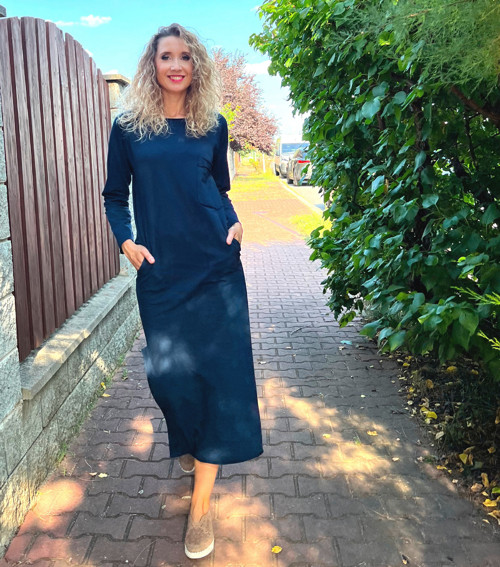 Dlouhé šaty s kapsami modré — foto 6