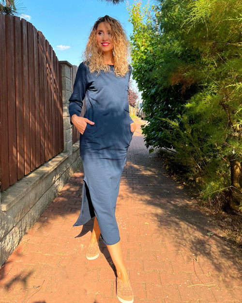 Dlouhé šaty s kapsami modré — foto 5