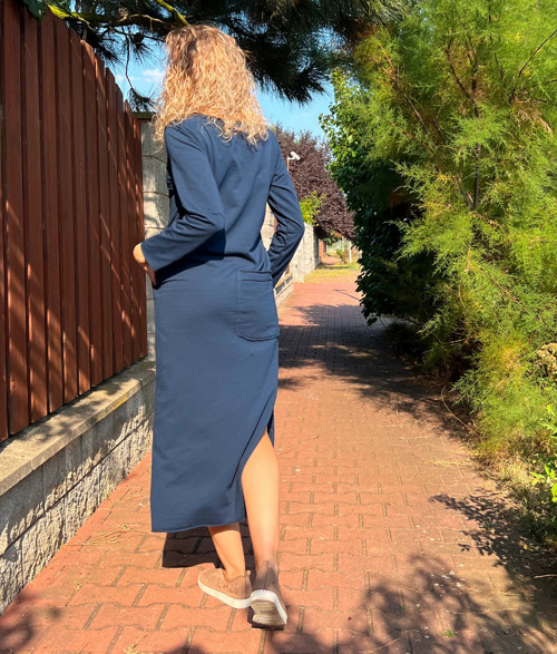 Dlouhé šaty s kapsami modré — foto 4
