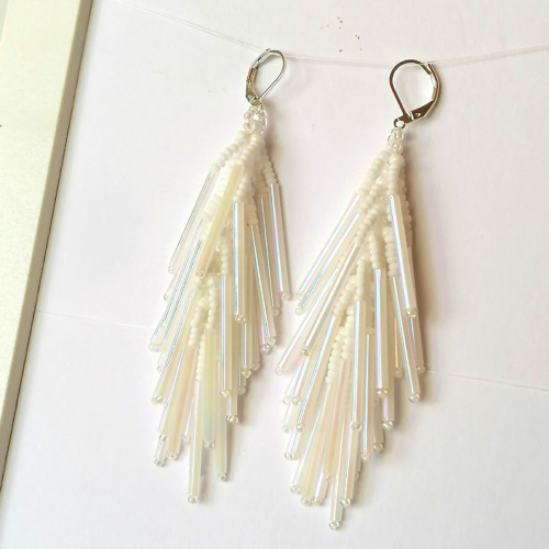 White Rainbow Fringe Earrings — foto 5