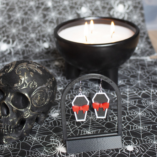 Náušnice Halloween - rakvička s mašlí — foto 3