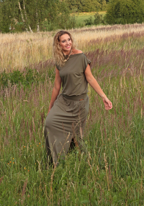 Khaki dlouhé šaty — foto 2