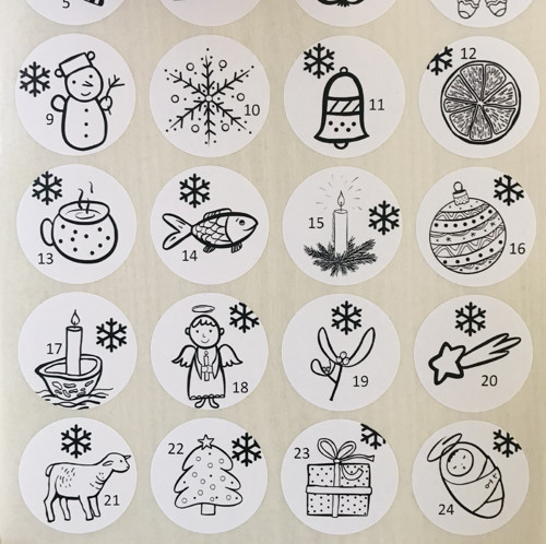 Samolepky na adventní kalendář - ČB — foto 3