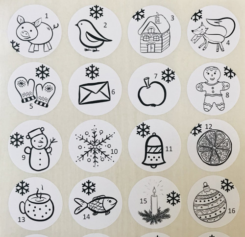 Samolepky na adventní kalendář - ČB — foto 2