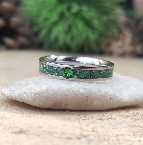 Ocelový prsten Swarovski s malachitem — foto 2