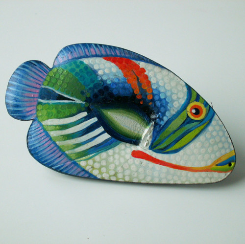 Trigger Fish II - kožená brož s malbou — foto 2