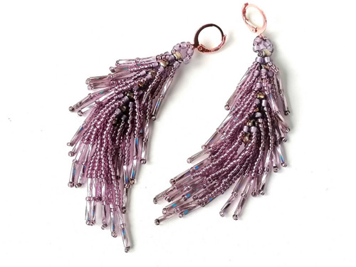 Purple Beaded Fringe Earrings — foto 2