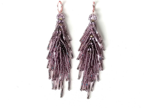 Purple Beaded Fringe Earrings — foto 5