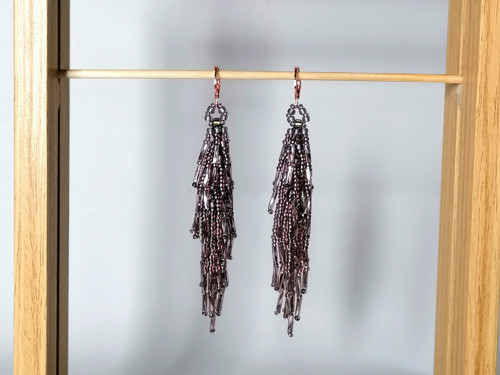 Purple Beaded Fringe Earrings — foto 6