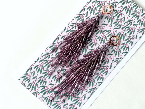 Purple Beaded Fringe Earrings — foto 3