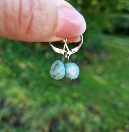 Přírodní larimar*náušnice*chir.ocel — foto 3