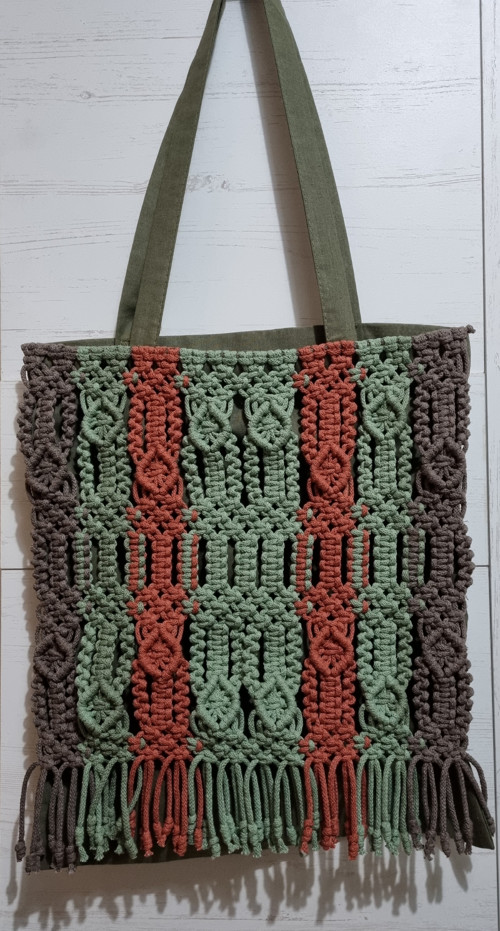 Plátěná taška s prvky macramé — foto 2