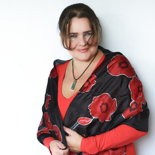 Hedvábný šál - Černý s máky — foto 6