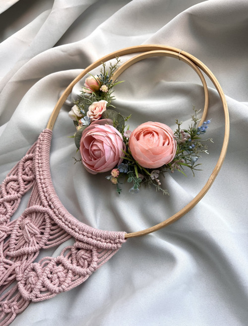 Macramé věnec - Pastelová růže — foto 4