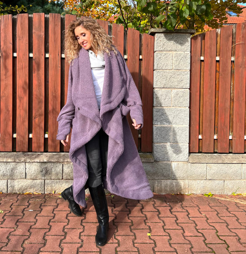 Fialový dlouhý kabát vel L — foto 6