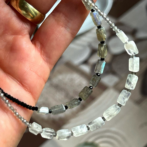 Luxusní náhrdelník spinel, labradorit, ocel, A101 — foto 5