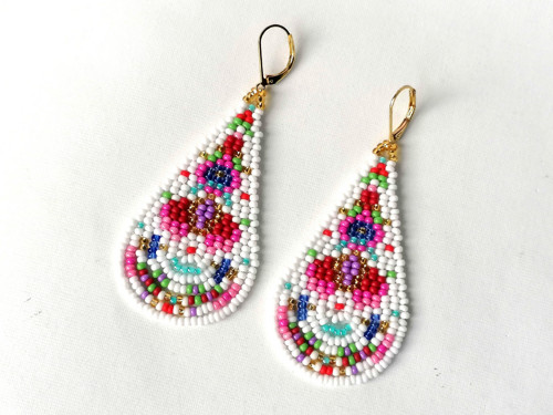 Mexican Folk Teardrop Beaded Earrings — foto 2