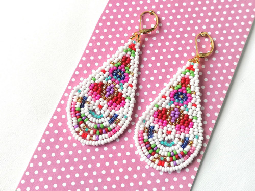 Mexican Folk Teardrop Beaded Earrings — foto 3