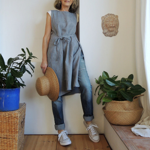 FREYA kouřově modrá - šatová zástěra len — foto 2