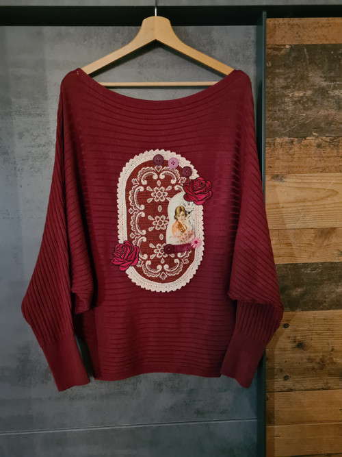 Bordový boho svetr, uni S/M/L — foto 3